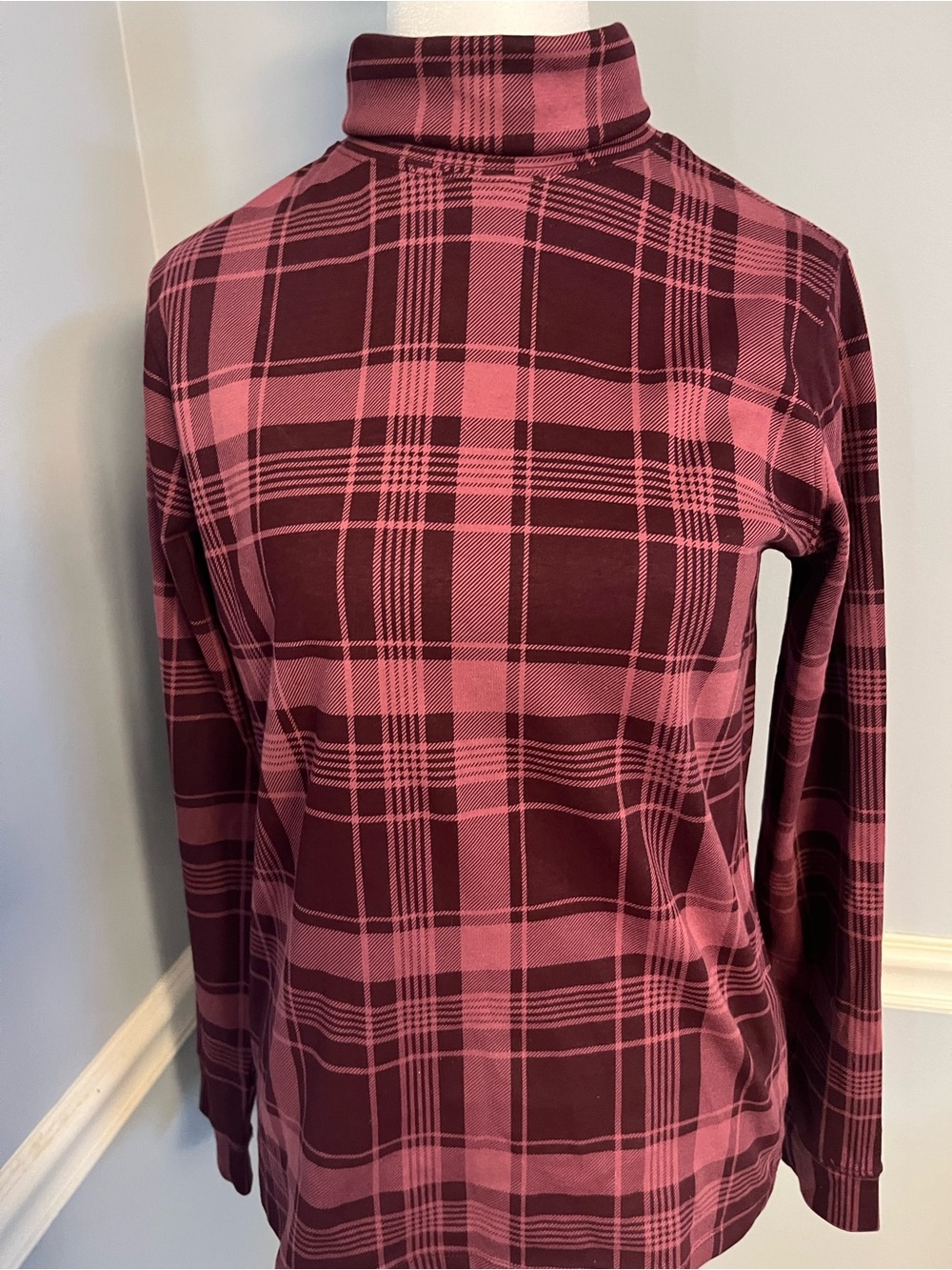 L.L. Bean Plum and Burgundy Plaid Turtleneck Long-Sleeve Top